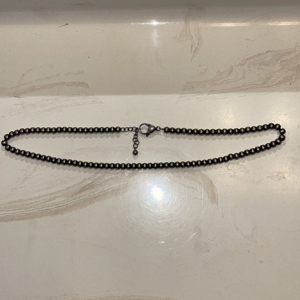Simple, cool gunmetal gray beaded necklace